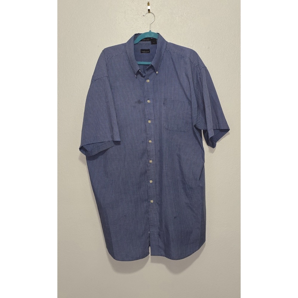 Van Heusen Mens 2XLT Shirt Big Tall Blue Gingham Check Stain Shield Wrinkle Free